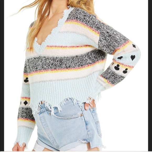 Wildfox Oversized Cropped Sweater Embroidered Smal - Picture 2 of 9